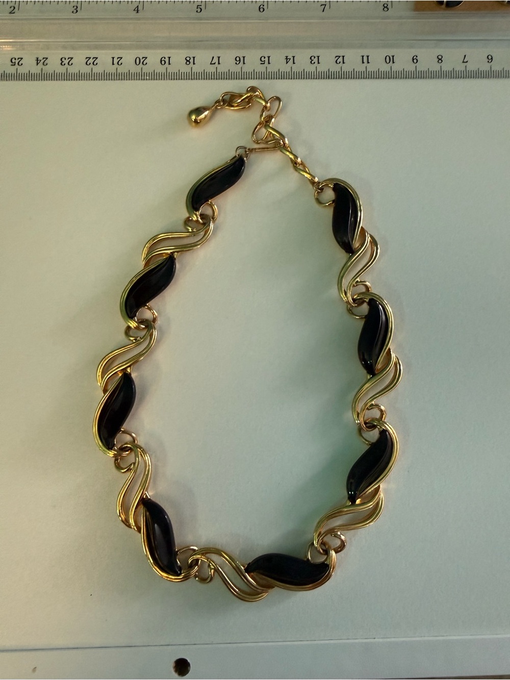 Trifari Gold and Black Wave-Link Necklace - Women's Jewelry